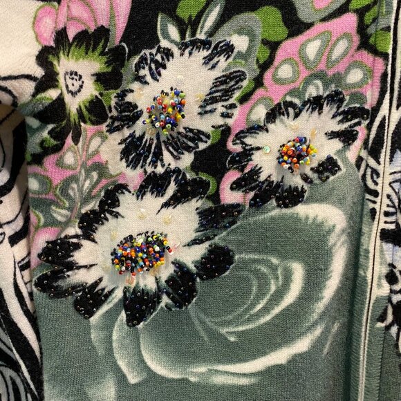 Custo Barcelona Jacket Sweater Multicolor Sz S Full Zip Art Beaded Floral Unique - Picture 6 of 16